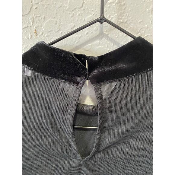 Bershka Mesh and Velvet Cropped Long Sleeve Top Black Sz L Party Glam Club - Picture 6 of 8